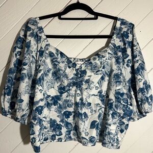 The Drop Annie Smocked Back Top in Blue Floral